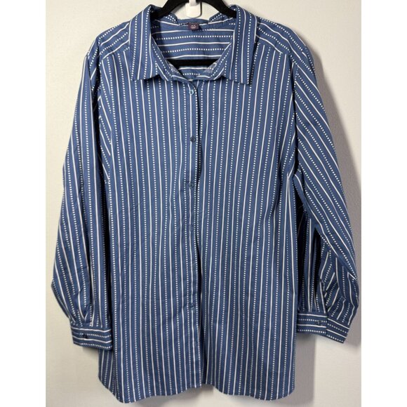 Roamans Tops - Roamans Womens Button Up Blouse Blue White Stripes Plus Size 26W‎ 100% Cotton